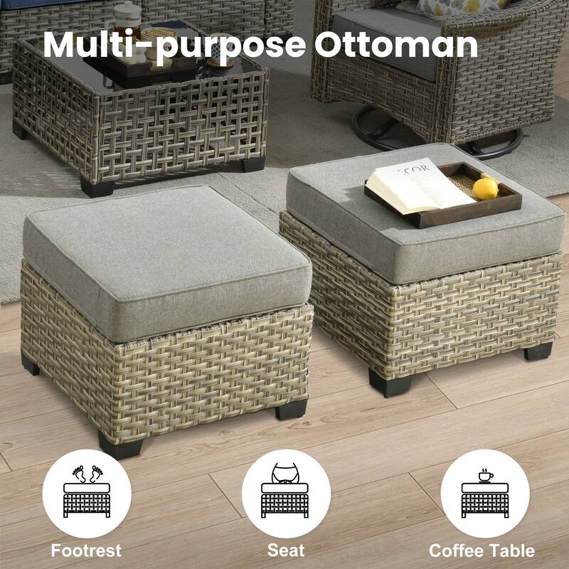 XIZZI 10-piece Patio Wicker Furniture Conversation Set with Fire Pit Table