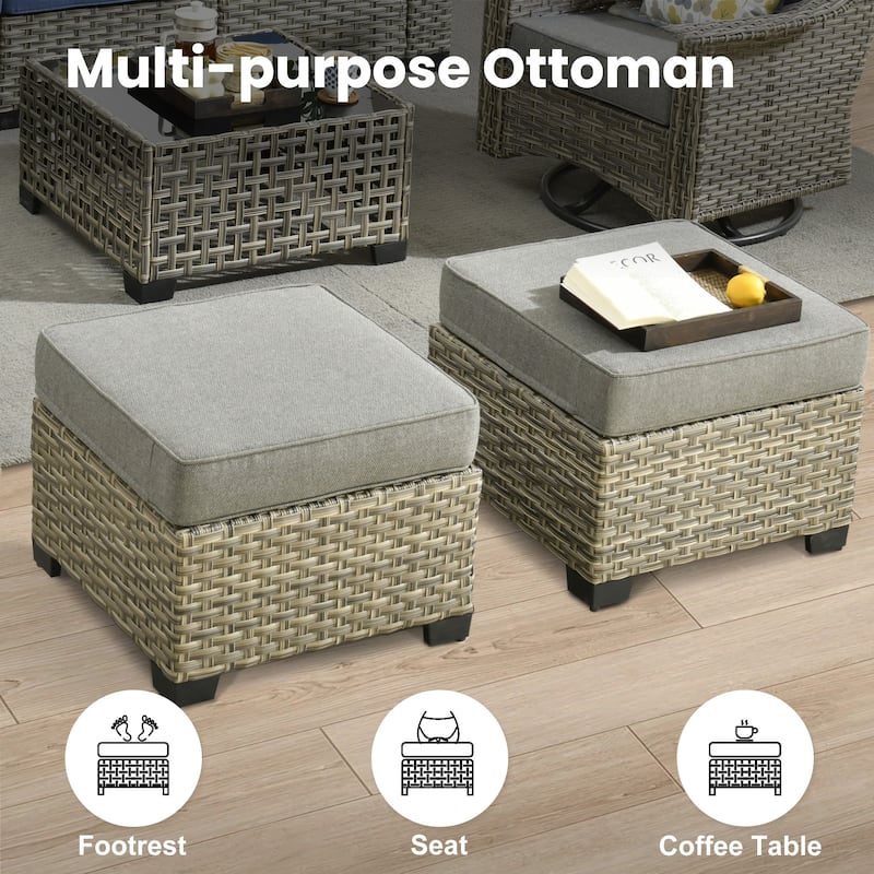 XIZZI 8-piece Outdoor Grey Wicker Furniture Conversation Set