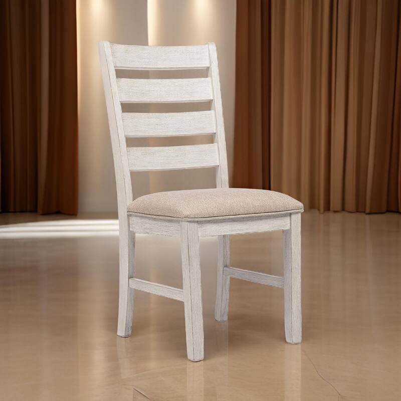Fabric Dining Side Chair with Ladder Back, Set of 2, White and Brown
