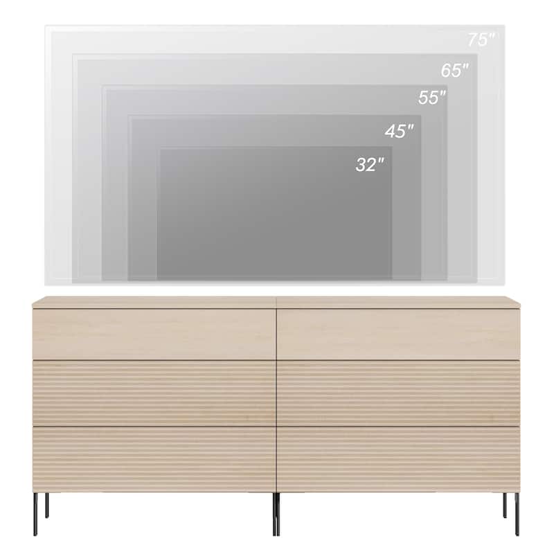 31.5" Reeded Dresser TV Stand, Modern Minimalist Entertainment Center, Wooden TV Console 