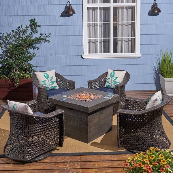 Tempe Outdoor 4Seater Wicker Swivel Chairs with Fire Pit Set (Set of 4