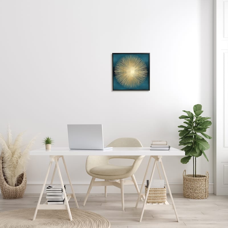 Stupell Abstract Deco Sunburst Shape Over Dark Blue Framed Wall Art