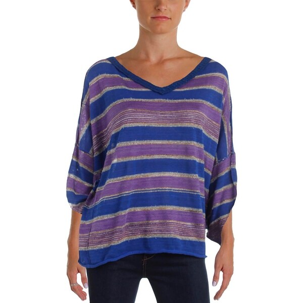 Free People Womens Pullover Sweater Metallic Striped