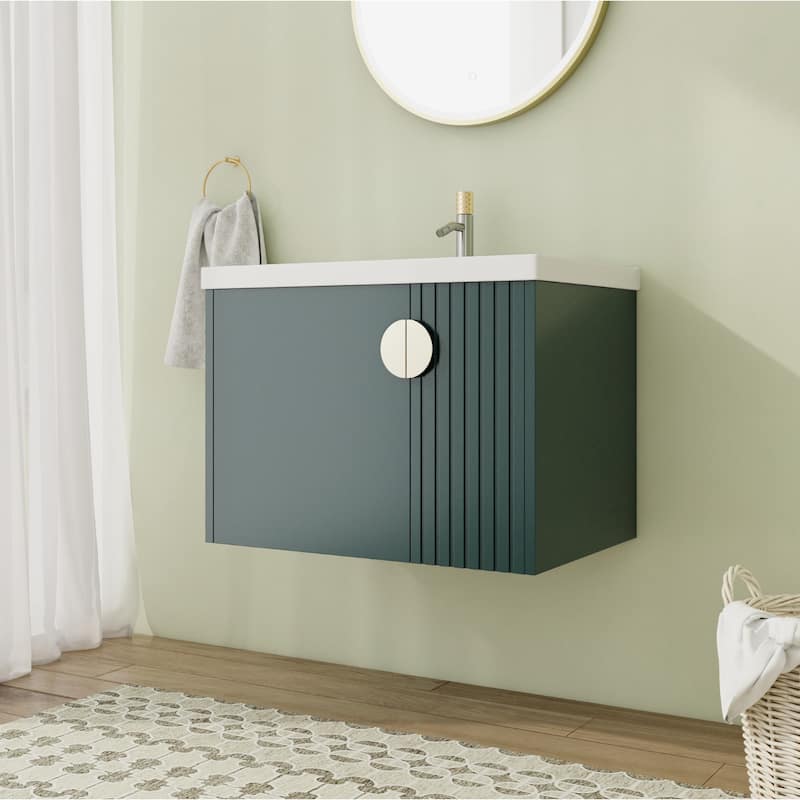 28" Floating Bathroom Vanity with Sink,Wall Mounted Bathroom Vanity with Soft Close Door - Green