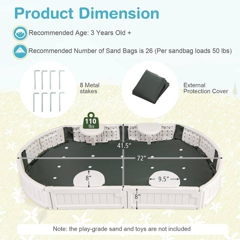 Kids Sandbox w/Cover Weather Resistant Outdoor Sandbox Kit