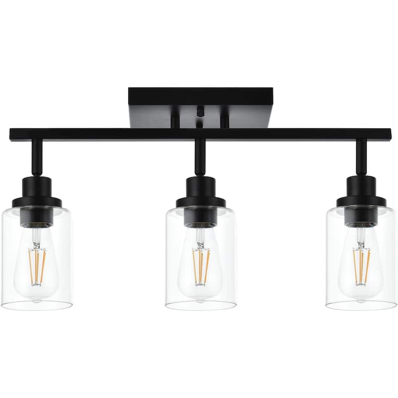 3-Light Track Lighting Kit Bathroom Light Fixtures Matte Black Ceiling Spotlight Fixture, Clear Glass Shade