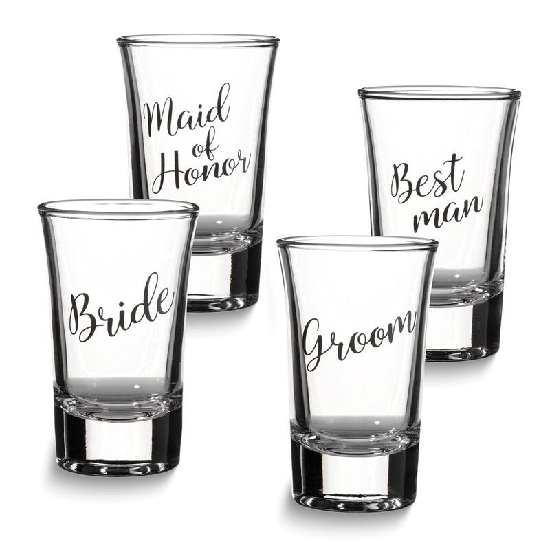 Curata Lillian Rose Bride Groom Maid of Honor and Best Man Shot Glass Set