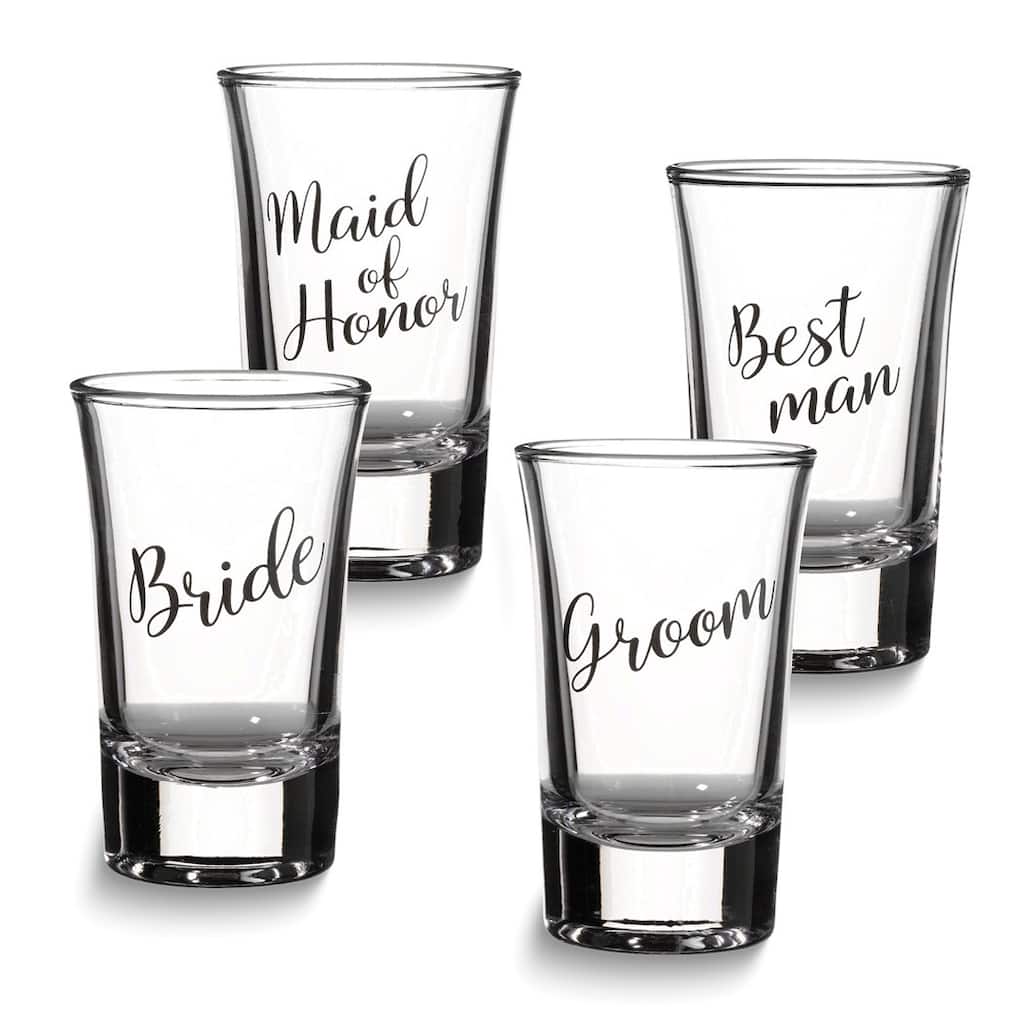 Curata Lillian Rose Bride Groom Maid of Honor and Best Man Shot Glass Set
