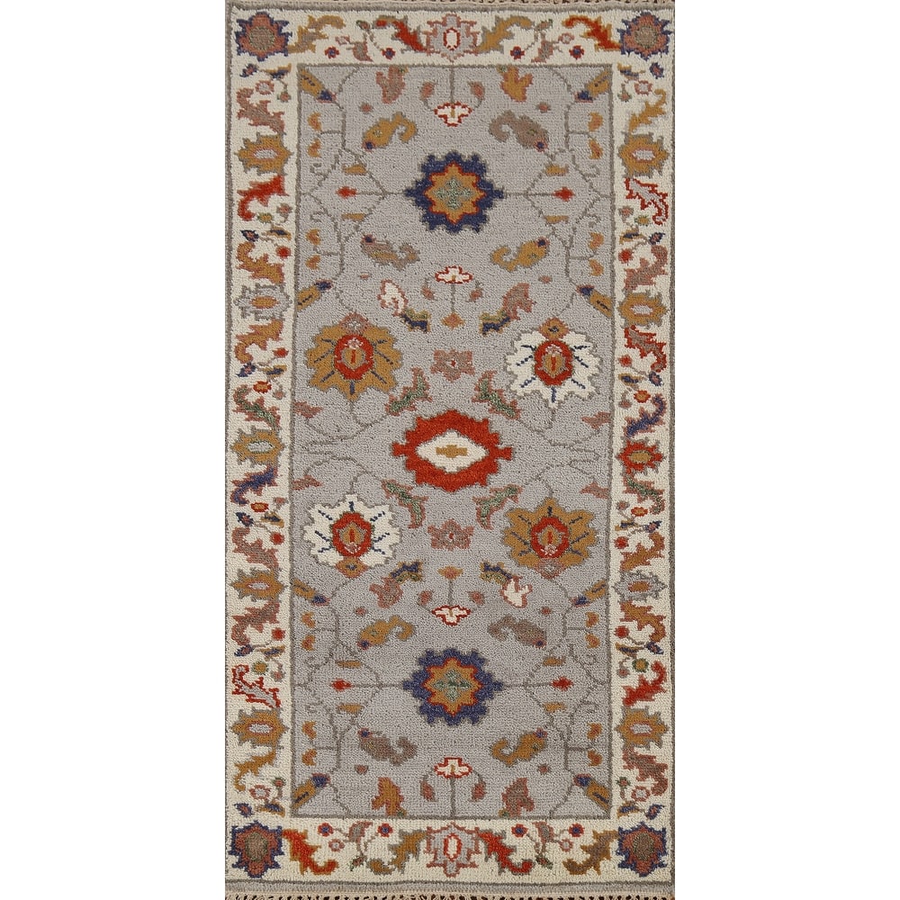 All-Over Floral Gray Oushak Oriental Foyer Rug Handmade Wool Carpet - 2'6"x 5'9"