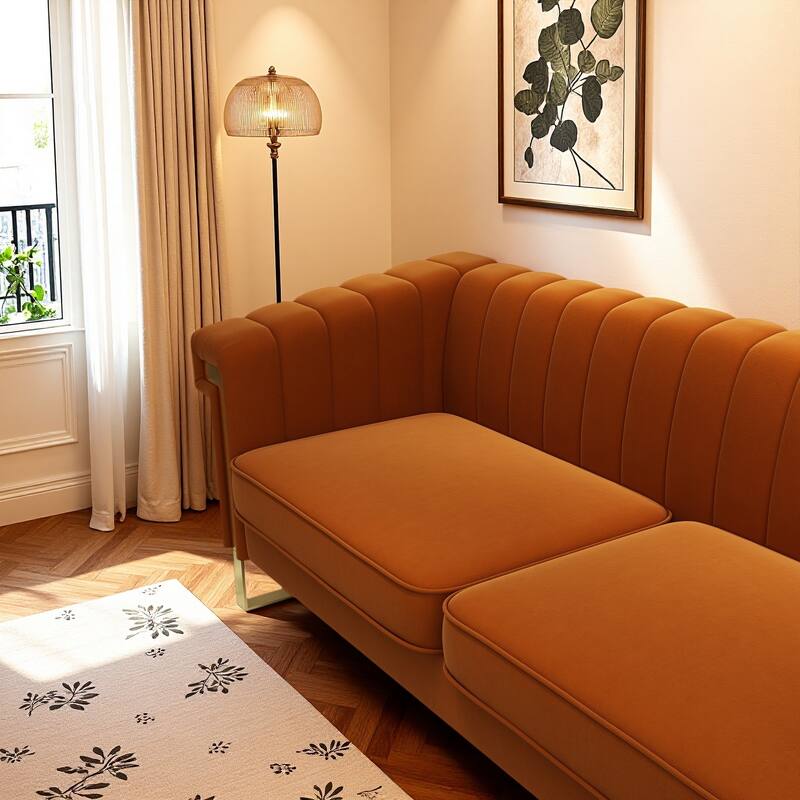 Velvet Sofa Couch for Living Room, Modern Loveseat Couch with Gold Accents, Apartment Chesterfield Sofa