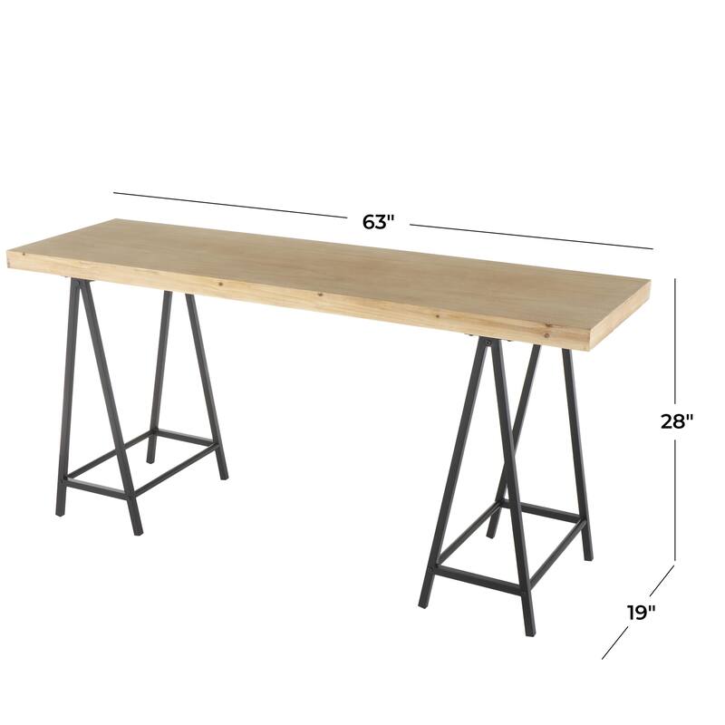 Wooden Rectangular Console Table with Black Metal Supports - Brown - Roche River Decor
