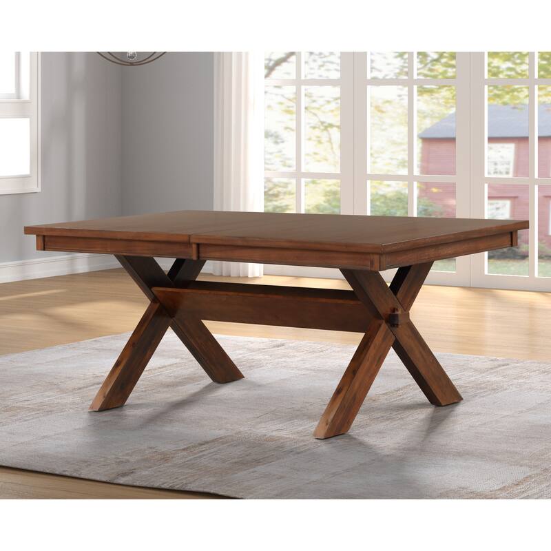 Roundhill Furniture Karven Wood 6-Piece Dining Set, Extendable Trestle Dining Table with 4 Chairs and Bench, Dark Hazelnut