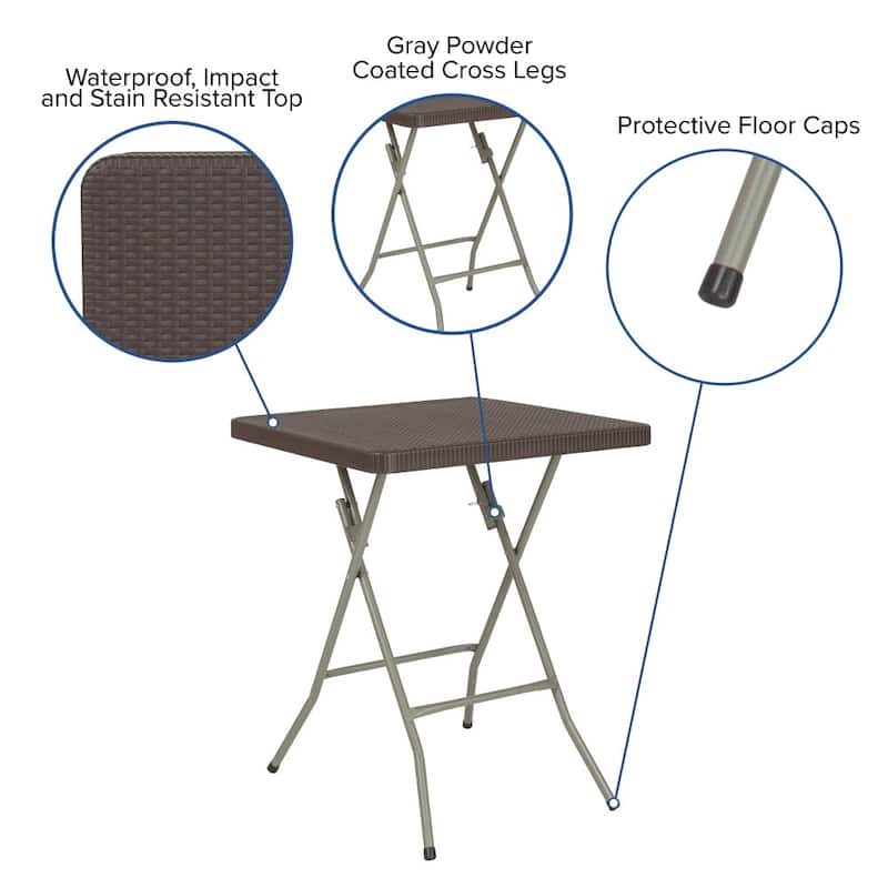 1.95-Foot Square Rattan Plastic Folding Table - Outdoor Event Table