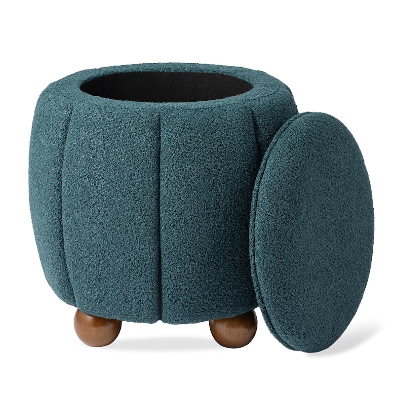 Glitzhome 19"H Boucle Upholstered Storage Ottoman Stool with Rubberwood Feet - Slate Blue
