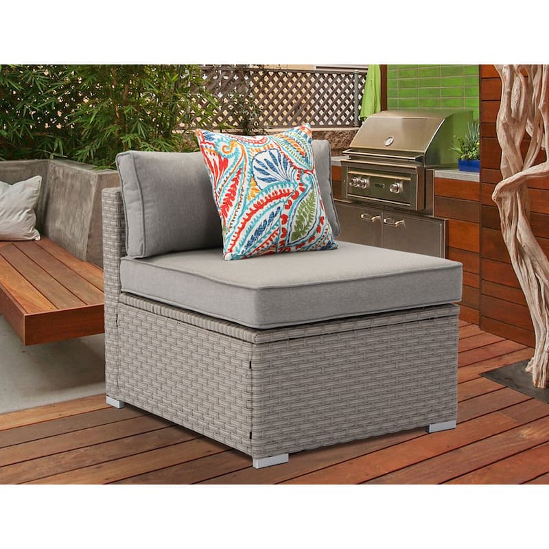 COSIEST PE Wicker Outdoor Armless Chair with Pillow