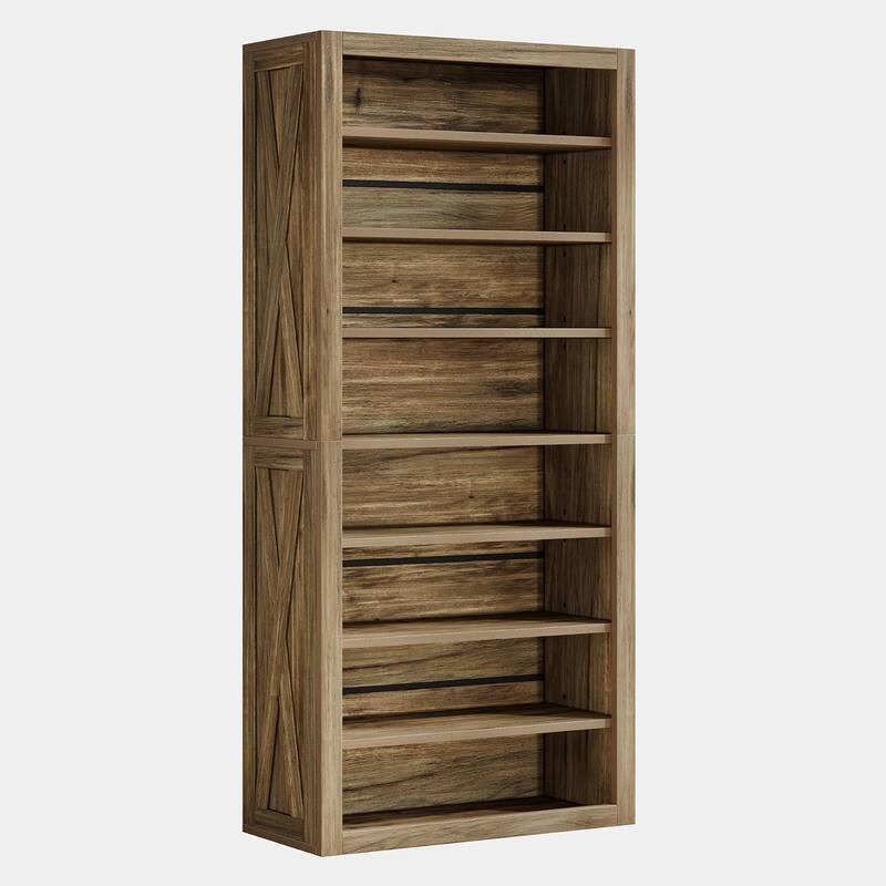 8 Tier Wooden Bookcase with Adjustable Shelves, 70.59 Inches Tall Bookshelf