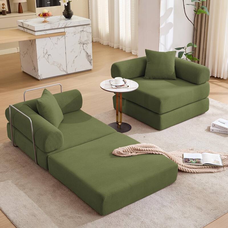 Convertible Sofa Bed Expandable Floor Sofa with Iron Frame, Loveseat Sofa Sleeper Sofa for Living Room