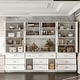 preview thumbnail 1 of 13, Multi-Functional White Kitchen Storage Cabinet with Drawers and Glass Doors, MDF & Metal Hardware