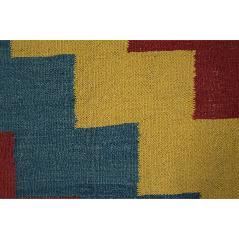 Hand Woven Oriental 100% Wool Carpet Southwestern Modern Navy Blue & Blues Kilim Area Rug - 11' 10'' X 8' 11''