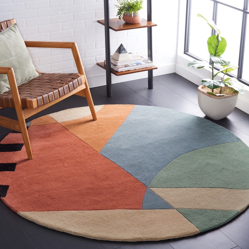 SAFAVIEH Handmade Rodeo Drive Willow Mid-Century Modern Abstract Wool - 12' Round - Gold - Runner/Round