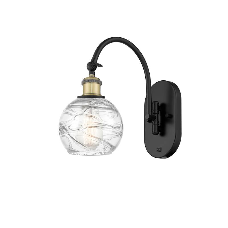 Innovations Lighting Ballston Athens Deco Swirl - 1 Light 6" Sconce - Arm Swivels Side To Side - Black Antique Brass/Clear Deco Swirl