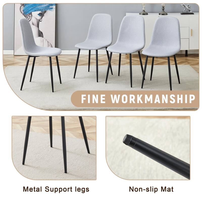 Light Gray Linen Chairs Side Chairs Dining Chairs with Metal Legs, Rectangular Dining Table Reception Table
