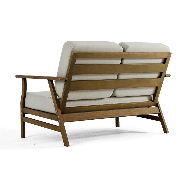 Modern Wood Outdoor Patio Sofa Loveseat with Cushion
