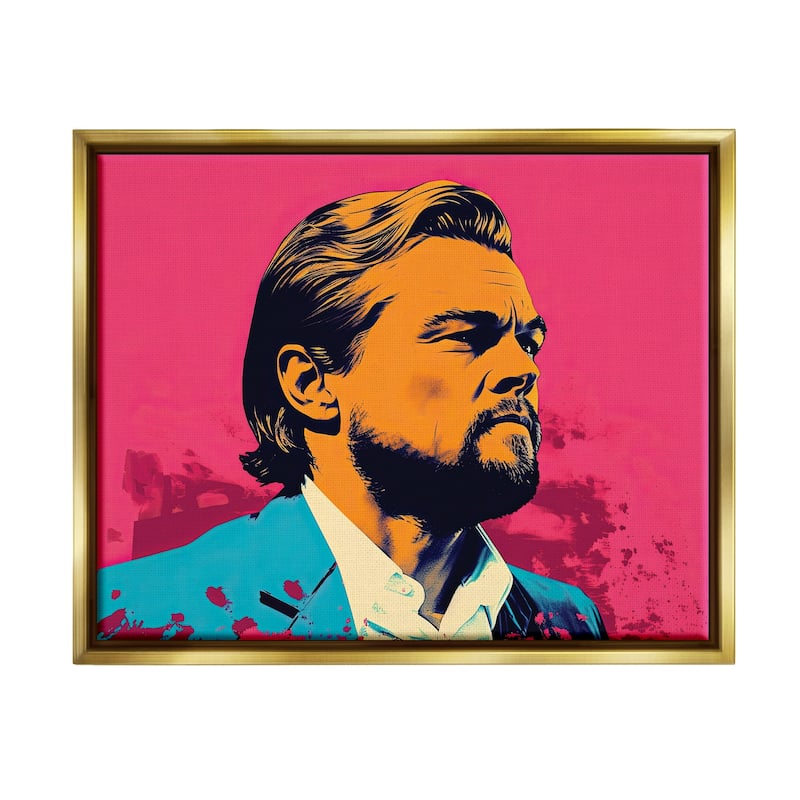 Stupell Pop Style Leonardo DiCaprio Framed Floater Canvas Wall Art Design by Birch&Ink - 21 x 17 - Gold