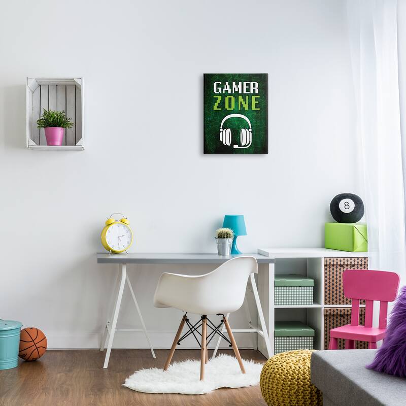 Stupell Gamer Zone Headset Geometric Pattern Pixel Text Canvas Wall Art, Design by Victoria Barnes