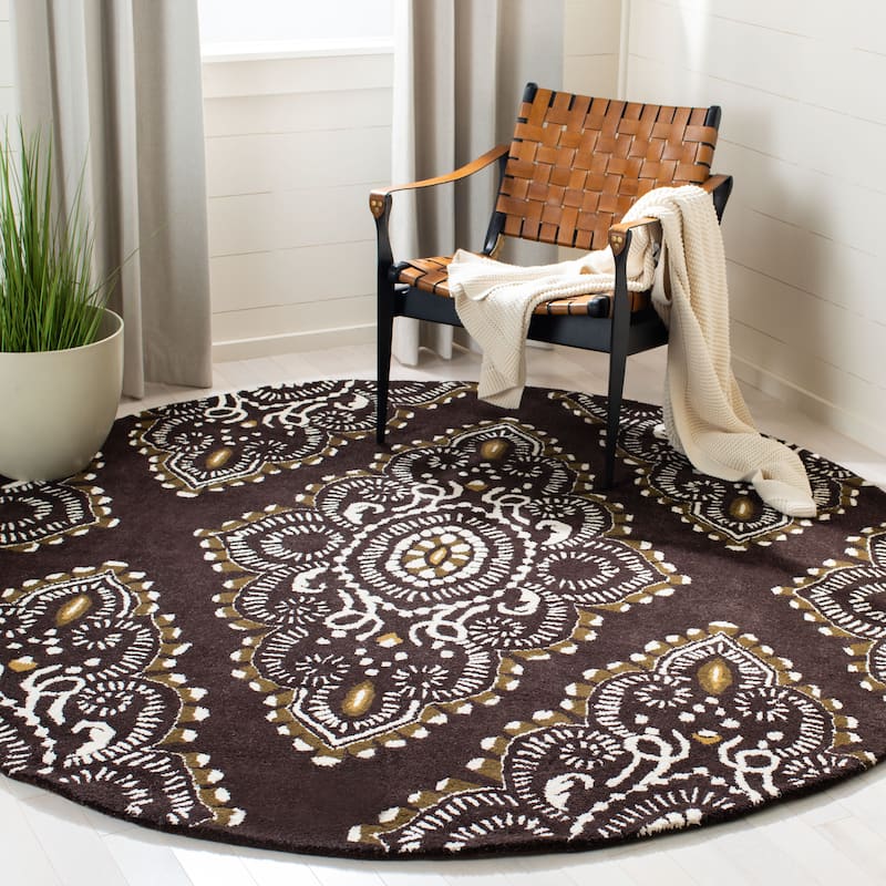SAFAVIEH Handmade Wyndham Geanina Modern Wool Rug - 7' Round - Brown/Ivory
