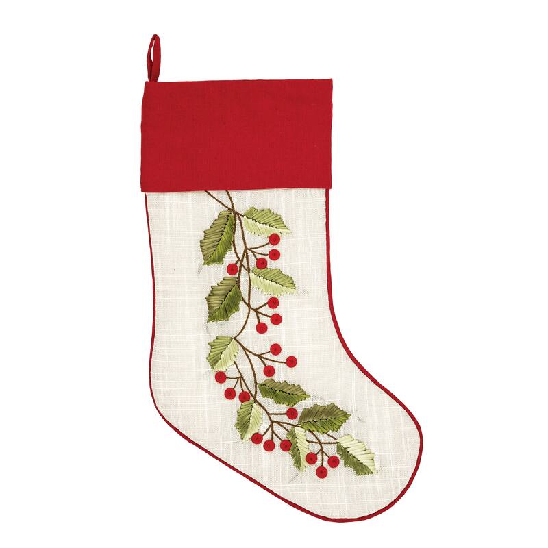 Joy Wreath Embroidered Christmas Stocking