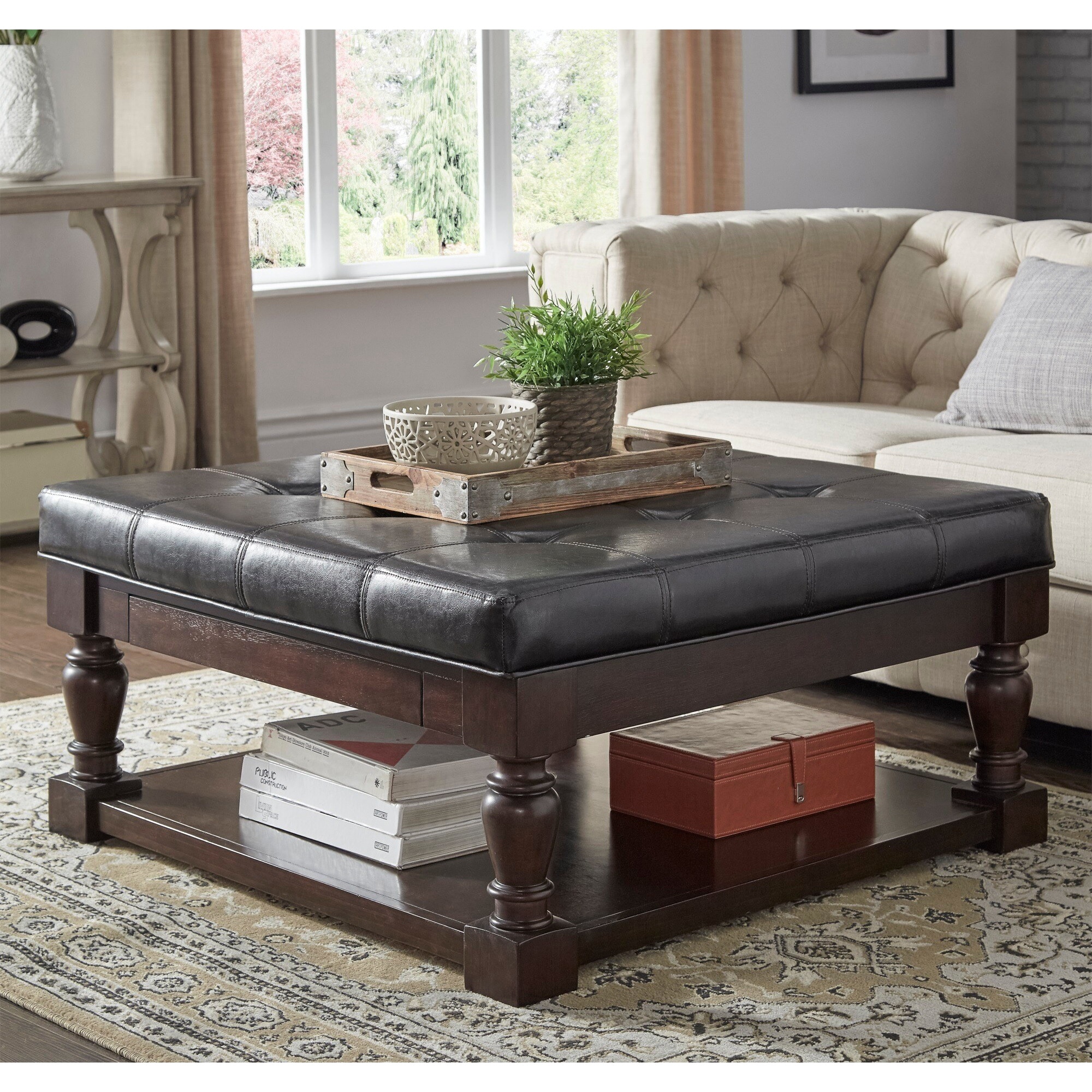 Lennon Baluster Espresso Storage Ottoman Coffee Table By Inspire Q Classic Overstock 13447190