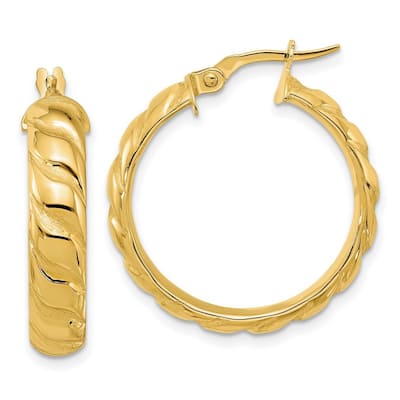 Curata 14k Yellow Gold Polished and Twisted Hoop Earrings - 27.36x24.7mm