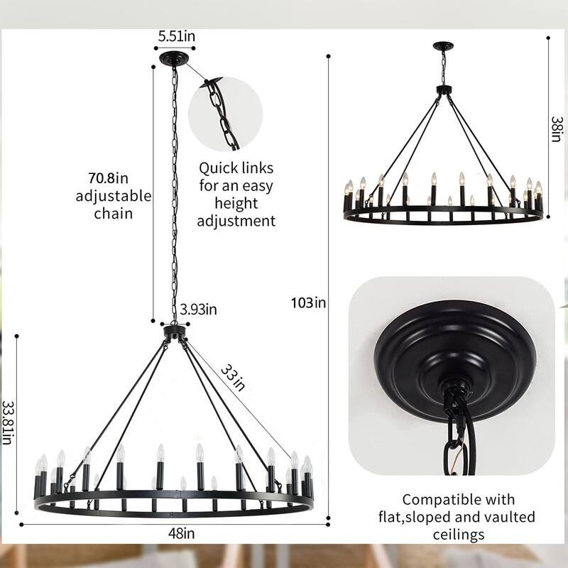 Wagon Wheel Chandelier 24 Light 48-Inch, Extra Large Modern Chandelier - 48IN