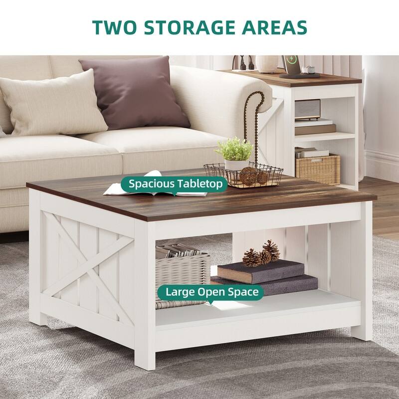 Modern Rustic Square Wood Coffee Table with Storage