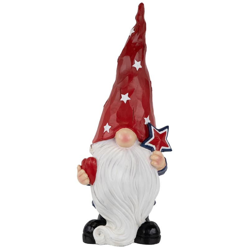 Gnome Holding Star Patriotic Outdoor Garden Statue - 16.5"