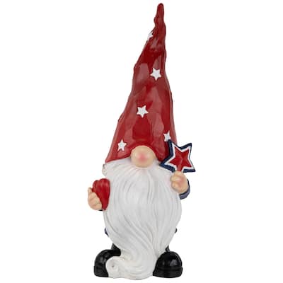 Gnome Holding Star Patriotic Outdoor Garden Statue - 16.5"