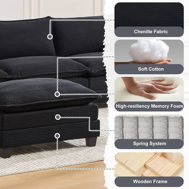 102.95" L-Shaped Corduroy Sectional Sofa with Movable Ottoman