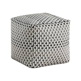 Modern Pouf Ottoman, Black White Basket Woven Jacquard, 16 Inch Square