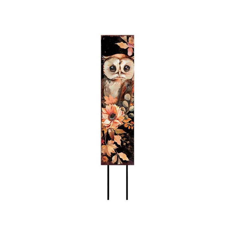 HomeRoots 42" Black Orange And Tan Solid Wood Happy Halloween And Fall Owl Reversible Garden Stake