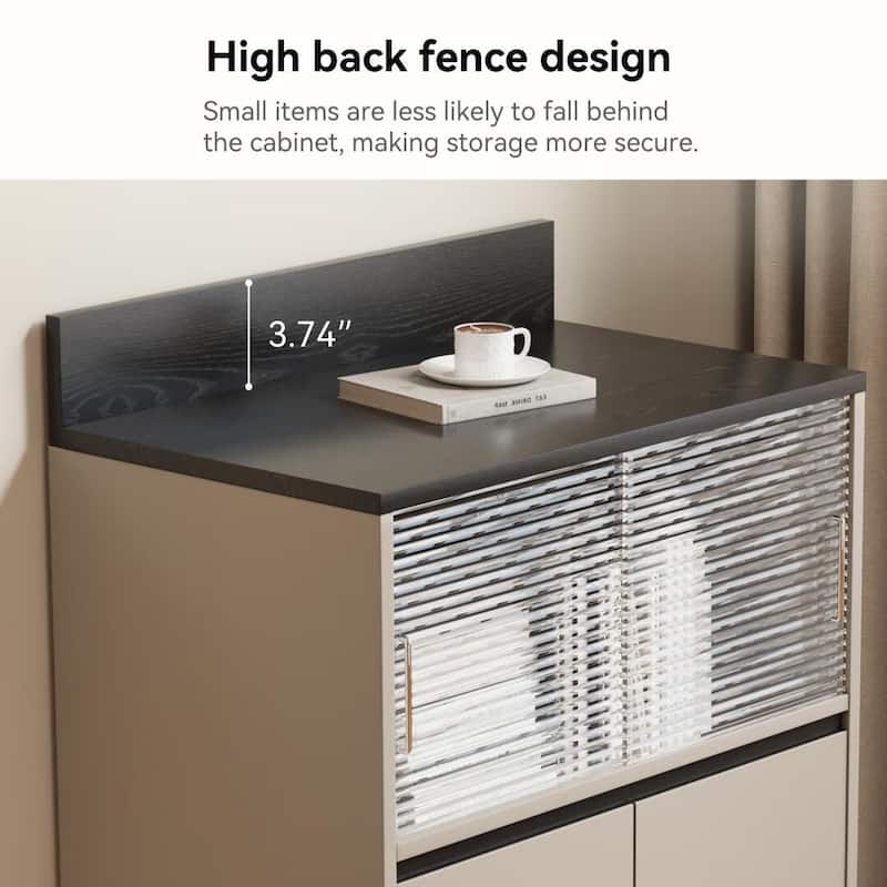 Modern 6-Drawer Storage Cabinet with Wavy Design and Black Wood-Grain Desktop