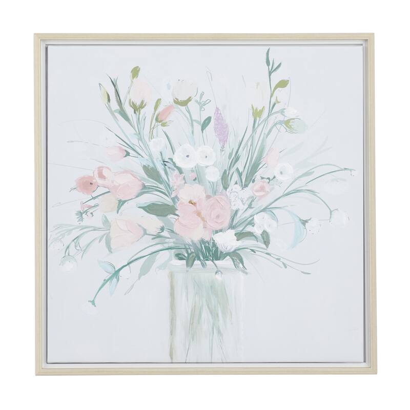 Canvas Floral Bouquet Living Room Framed Wall Art with Tan Frame - Multi Colored - Roche River Decor - 24"W, 24"H