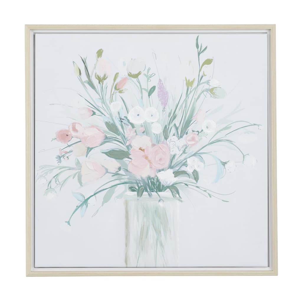 Canvas Floral Bouquet Living Room Framed Wall Art with Tan Frame - Multi Colored - Roche River Decor