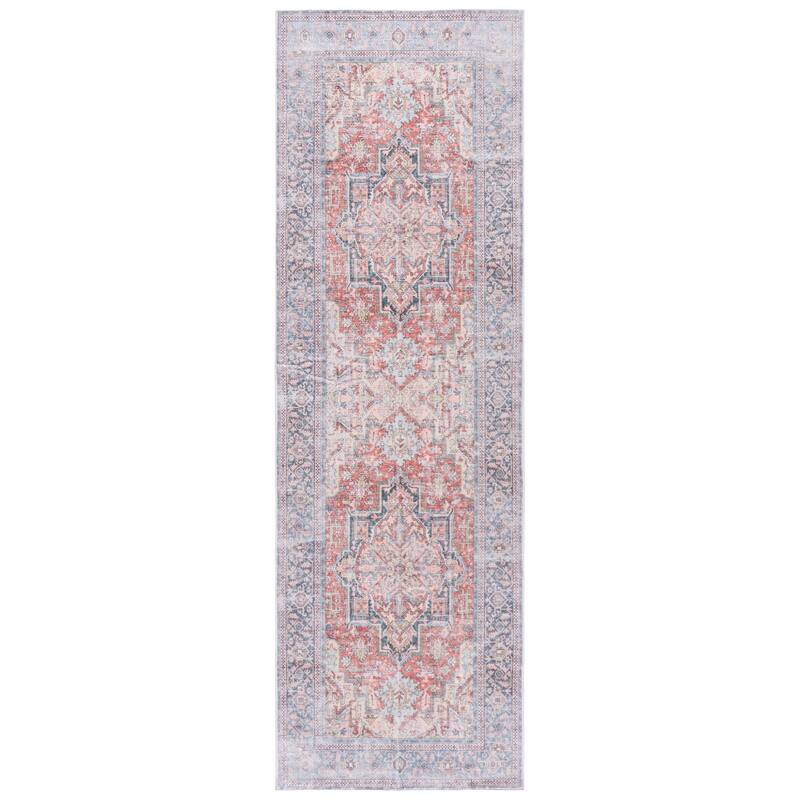SAFAVIEH Arizona Funda Machine Washable & Slip Resistant Rug - 2'6" x 8' Runner - Rust/Blue