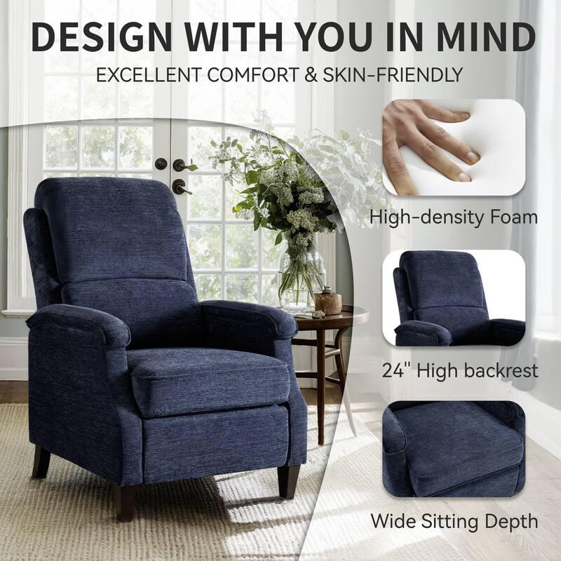 Push-Back Upholstered Recliner with Thickened Seat Cushion Backrest