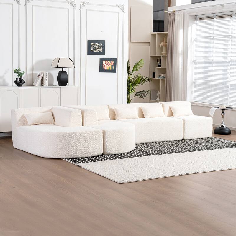 143.7" Polyester Sectional Sofa with 2 Chaise Lounges, Back Pillows