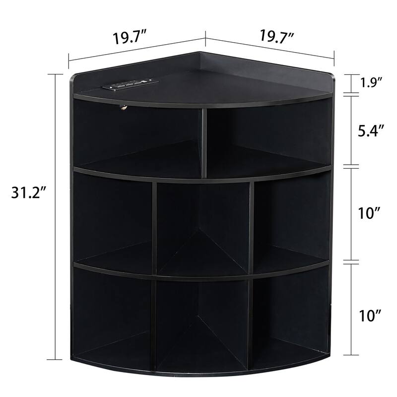 VECELO Corner Cabinet with Charging Station or No Charging Station 3-Tier Bookcase Storage Organizer Triangle Corner Bookcases