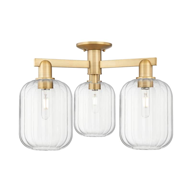 Innovations Lighting 716-3F-14-24 Preston Semi-Flush Cylinder Preston - Brushed Brass / Clear