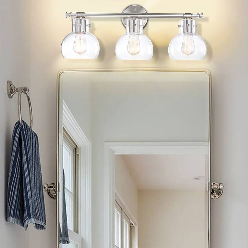 3-Light 24.61-in Vanity Light with Brushed Nickle and Clear Glass Shade
