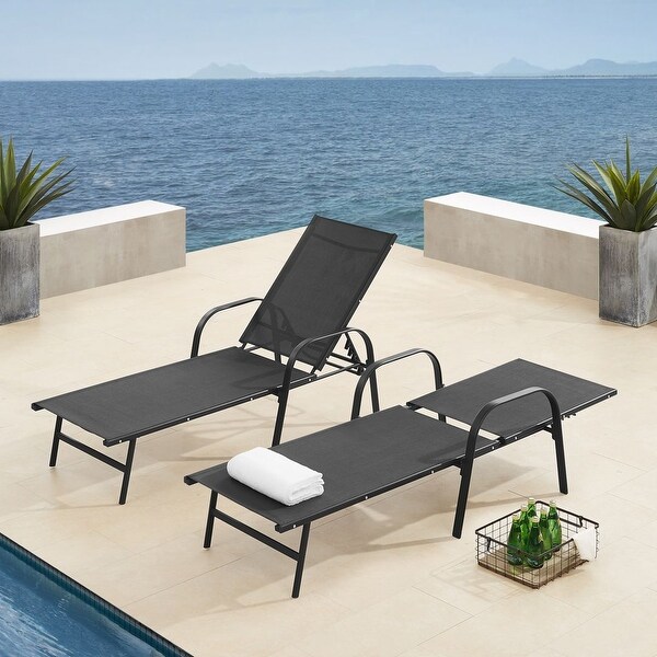 Corvus Antonio Outdoor Black Sling Fabric Adjustable Chaise Lounge